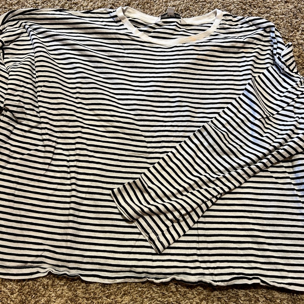 Elizabeth and James White and Black Striped Long-Sleeve Tee